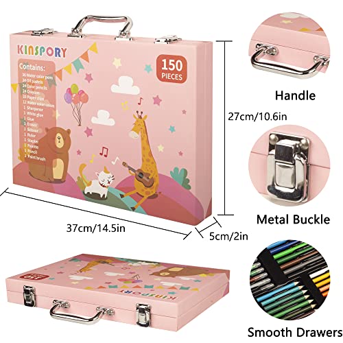 KINSPORY 150 PCS Kids Art Set, Deluxe Painting Art Box for Teens Boys Girls 4 5 6 7 8 9 10 11 12, Pink, 1 count (Pack of 150) - Image 2