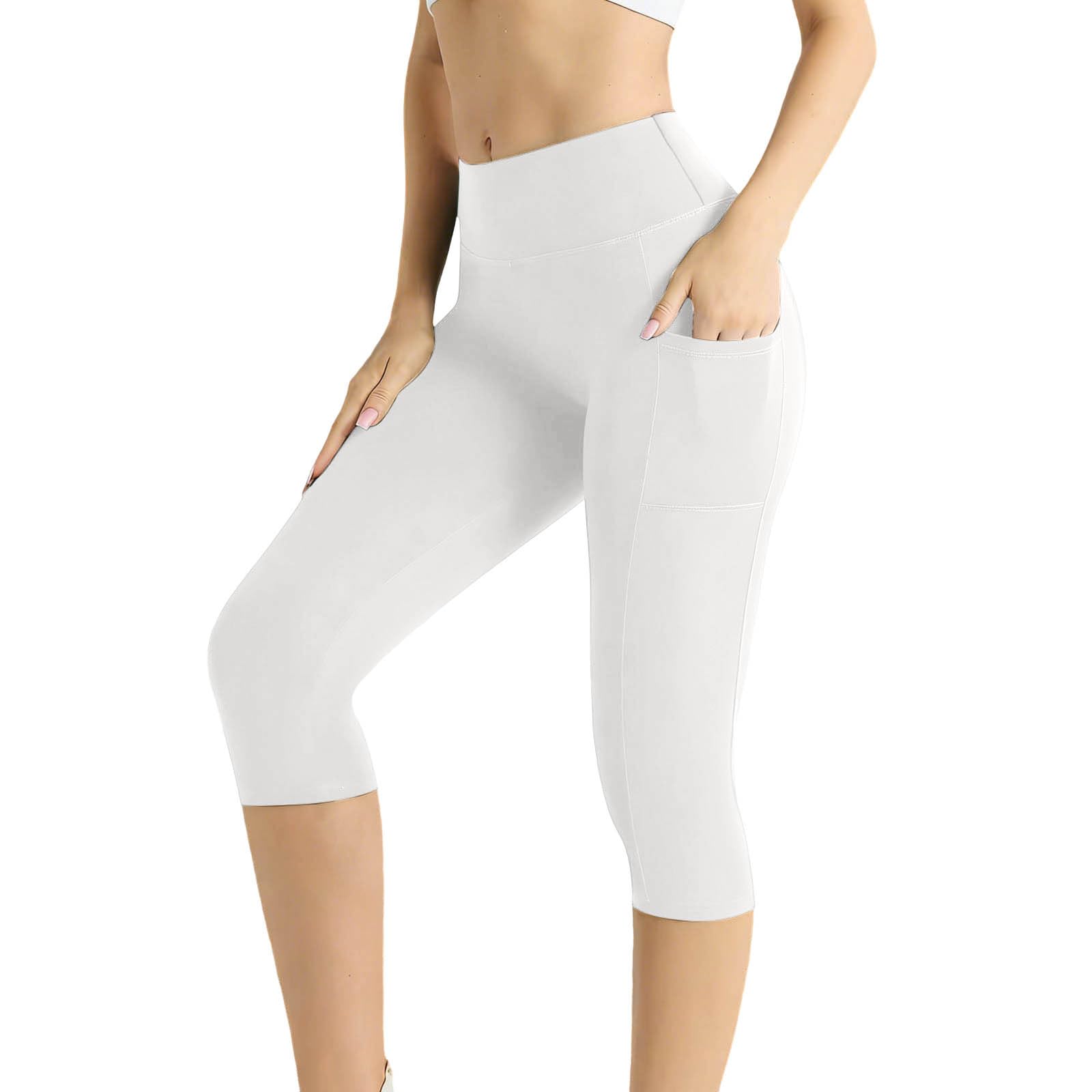 Aopir Buttery Soft Knee Length Yoga Capris for Women High Waist Tummy Control with Pockets Workout Leggings for Running