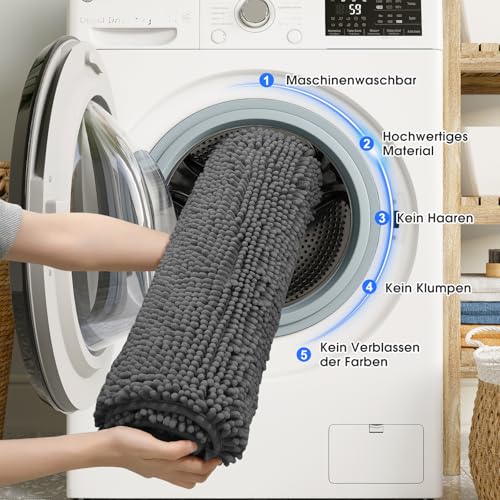 COMPOLICY Badezimmerteppich Set 3-Teilig-Weiches Badematten Set mit Rutschfester, Chenille Saugfähige Badteppiche Sets für Badezimmer, Toilette und Dusche-Maschinenwaschbar (dunkelgrün) – Bild 6