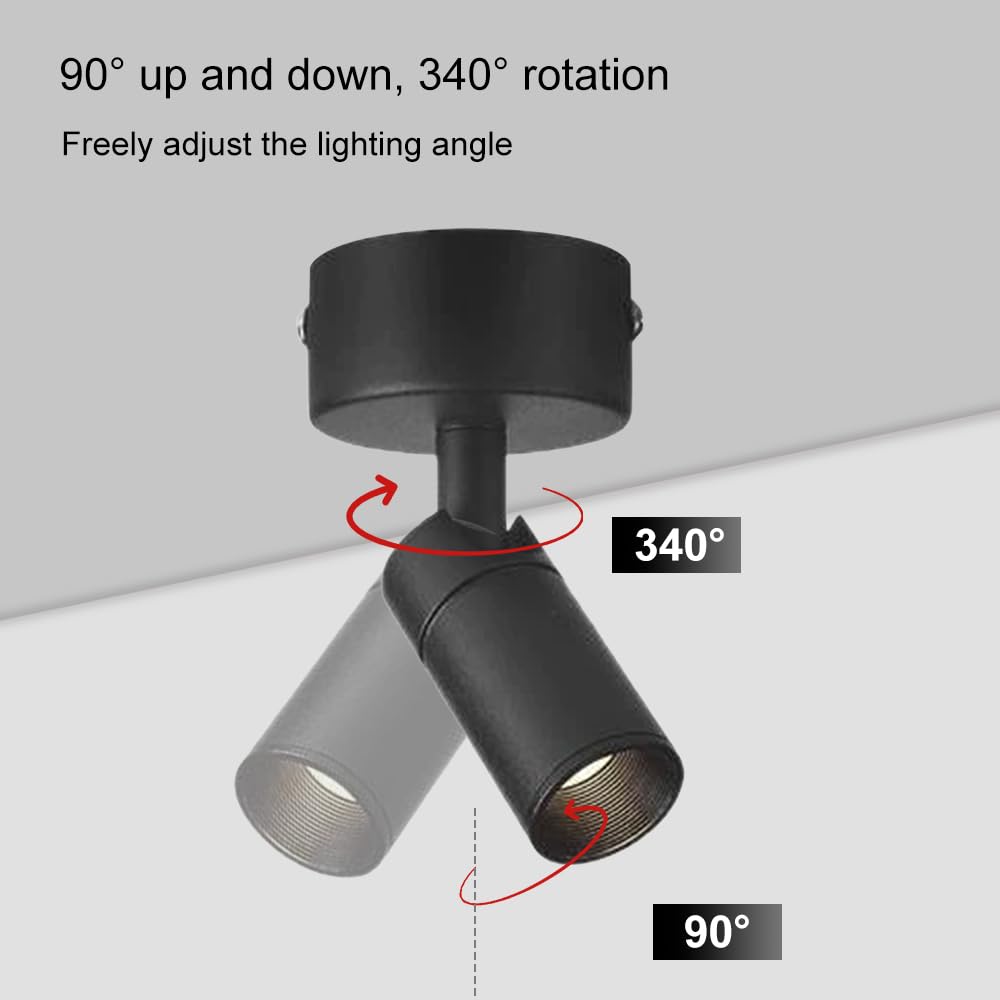 Faretto LED da soffitto Regolabile a Incasso, Lampada focalizzabile, Kit di Illuminazione a Binario Fisso da 3W, faretti direzionali orientabili per Cucina e Galleria, Nero 30,Black4000k