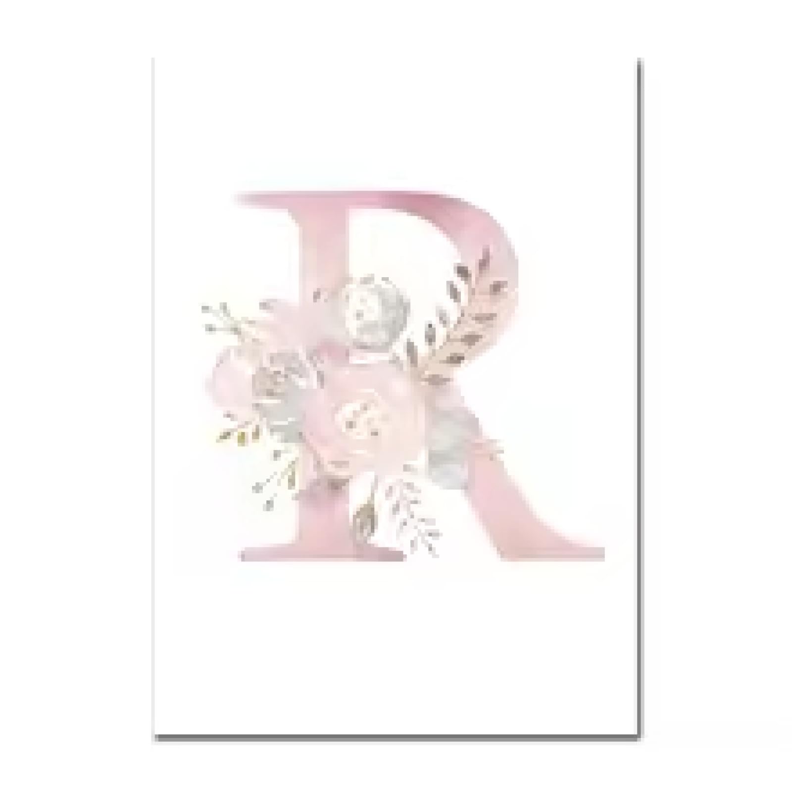 TONGYINLI Aquarell-Poster mit rosa Buchstaben und Blumen, Leinwanddruck, Wandkunst, Bild, Gemälde für Kinderzimmer, Dekoration, Wandbild, 40 x 60 cm, Rahmen