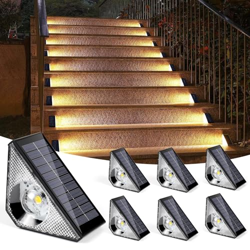 ZWOOS Lampe Solaire Exterieur(6PC), 2700K Escaliers éclairage pour Chemins, Eclairage Exterieur Solaire- IP65 Led Escalier pour Jardin, Patio, Garage, Marche, Escaliers