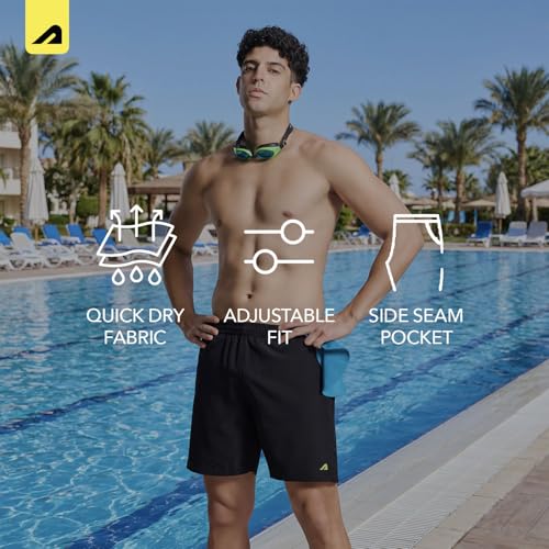Image of Boldfit Swimming Shorts for Men Stretchable Fit Swimming Trunks, Adjustable Quick-Drying Swim Shorts, Breathable Swimwear - Black(S)