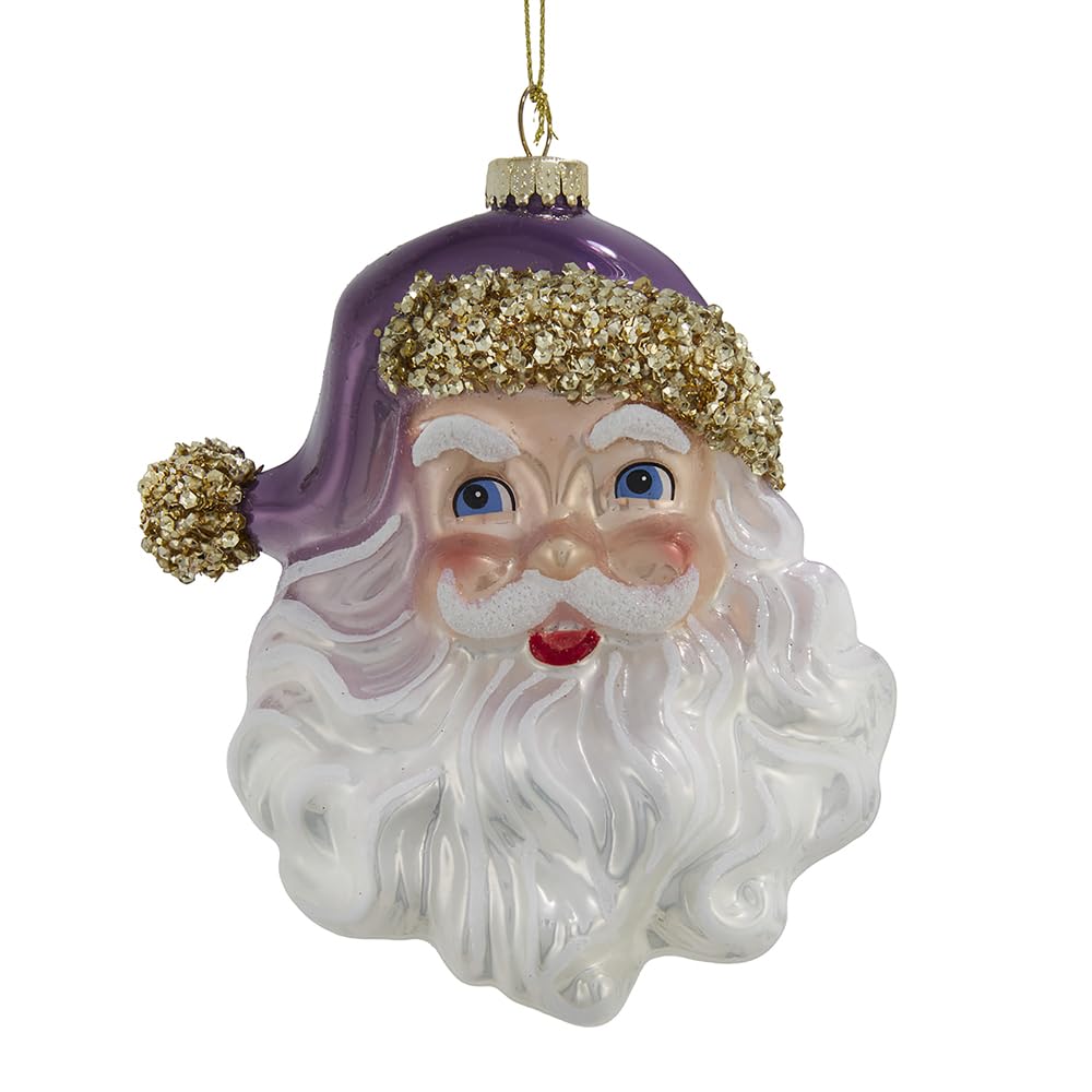 Kurt Adler Glass Purple & Gold Santa Head Ornament