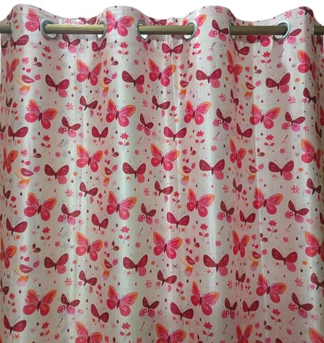Image of Light Filtering Pink Butterfly PrintCurtain for Kids Room Girls Room Curtains 5 Feet Set of 1 pcs Door Panels 5 ft Curtain for Teens, Pink Color Curtains