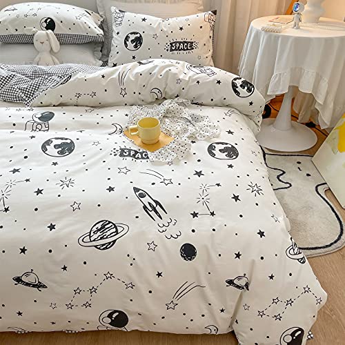 LIWHENHAO Space Duvet Cover Set 100% Cotton Twin Cartoon Rocket Astronaut Universe Planet...