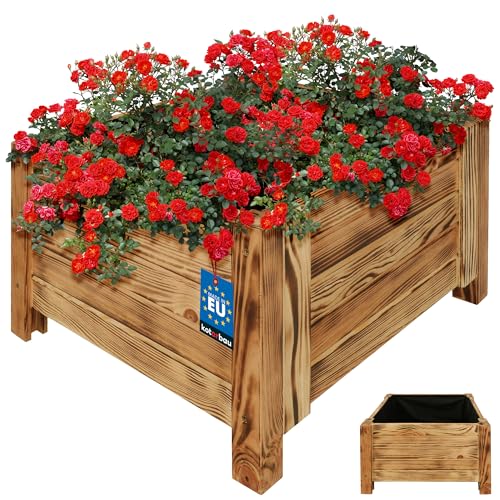 KOTARBAU® Blumenkasten Holz für draußen Pflanzkasten lang 50cm Breite 50cm Pflanzkübel Holz Outdoor Blumenkiste für Terrasse & Balkon Blumenkasten Holzoptik rustikal Kräuterkiste