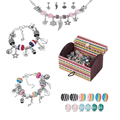 Changlesu Charm Armband Kit DIY- Geschenke für Mädchen, Armbänder Selber Machen 59 Pcs Schmuck mit Verschiedenen Elementen Anhänger Perlen,6-13 Jahre Spielzeug Mädchen Schmuck Bastelset für Kinder Cover
