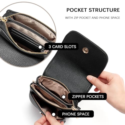 Image of BOSTANTEN Leather Small Crossbody Bags for Women Designer Cell Phone Bag Wallet Purses Adjustable Strap, B-02-pebble Black, Small, Cell Phone Crossbody Bag