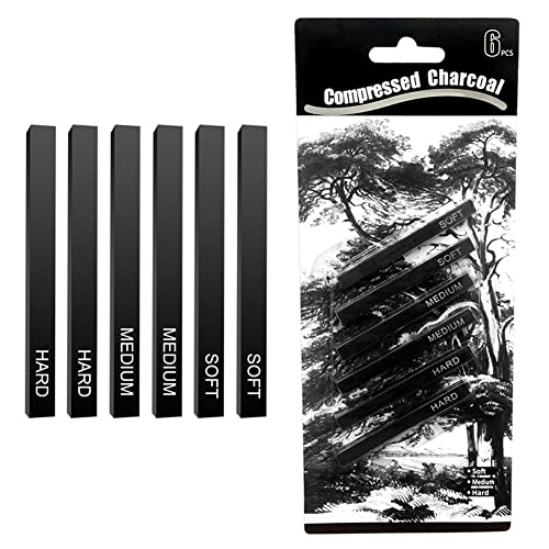 Helweet Carboncino Compresso, Carboncino Morbido, Matite per Schizzo Carbone, Set di Carboncini per Disegni, Bastoncini di Carbone per Disegno, Adatto per Pittura, Disegno, Art Design, 6 Pezzi