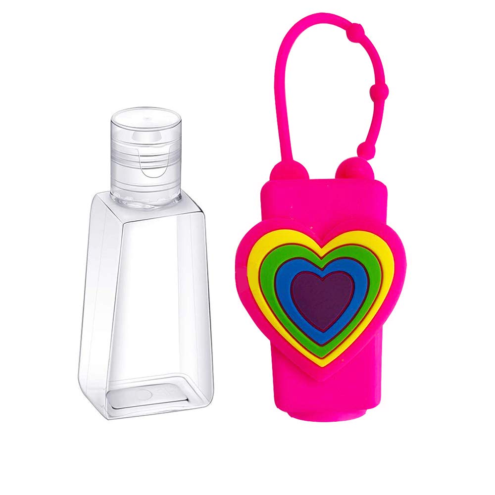VHOPMORE 6Pcs Travel Size Kids Empty Hand Sanitizer Bottles with Keychain Holder Detachable Silicone Protective Case 30ml Plastic Travel Bottles Leak Proof Refillable Containers - Rainbow
