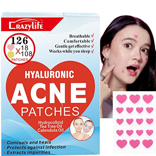 WANXI Cubierta de Parche de Punto - Parches de espinillas ultrafinos Redondos y en Forma de corazón - 126 Parches de espinillas hidrocoloides diurnos para Cubrir Granos y Manchas, Pegatinas de Puntos