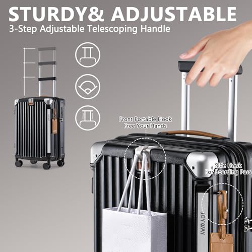 Image of Joyway 3 Piece Set Hardside Expandable Luggage with USB Charging Port and Cup Holder, TSA Lock Spinner Wheels Suitcase for International Travel, Lightweight Carry On Checked Baggage, Black