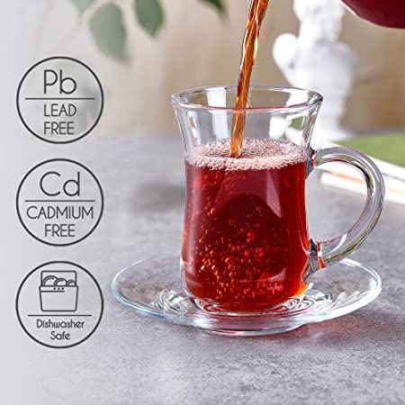 Image of PrimeWorld Jug Style Tea Coffee Glass with Handle-135ML Set of 12 Pieces Drinking Glass for Tea, Coffee, Water, Juice, iced Tea, hot Beverages | Perfect for Home, Restaurants and Parties