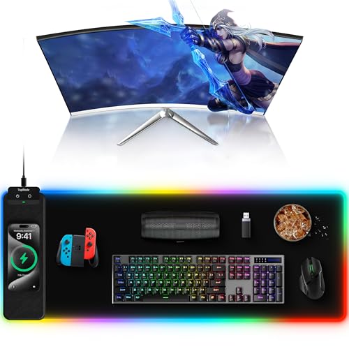 Image of TopMade Mouse Pad with Wireless Charging, 31.5 inch x 11.81 inch Large Desk Mat RGB Gaming Mousepad, LED Desk Pad Keyboard Pad with Ultra-Smooth Surface & Non-Slip Rubber Base, Waterproof Desk Pad