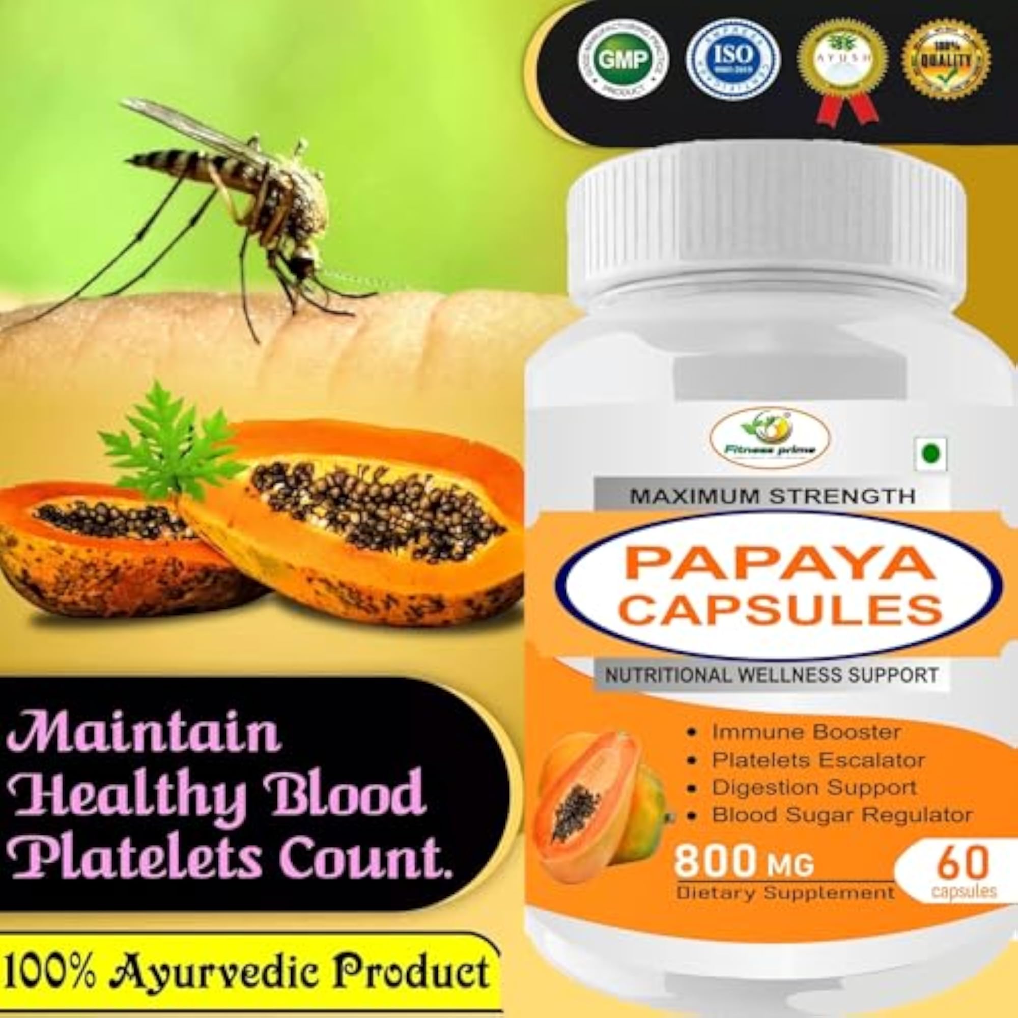 Papaya Extract Capsules 800 mg (Pack of 60)
