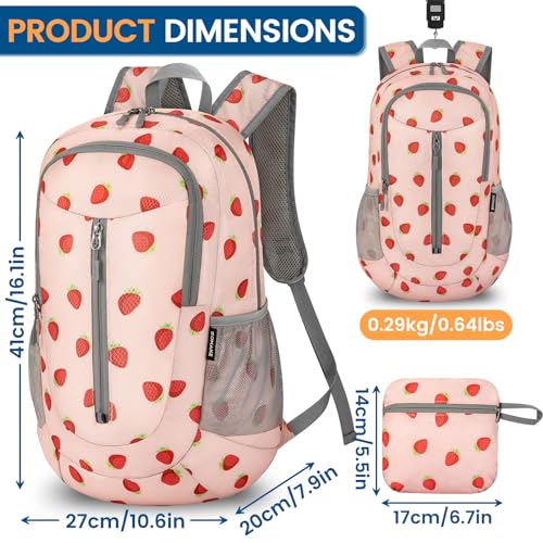Image of ZOMAKE Ultra Lightweight Packable Backpack 25L, Foldable Hiking Backpacks Water Resistant Small Folding Daypack for Travel(Strawberry Print)