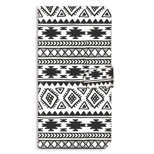 iPhone 14 用 手帳型 スマホケース フレキシブル アイフォン14のケース けーたいカバー 耐衝撃性 スタンド 民族柄 トライバル エスニック柄 ブラック&ホワイト 128a03m