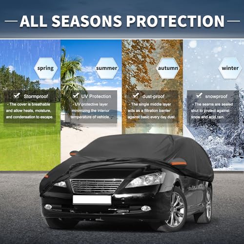 Image of X AUTOHAUX Car Cover Outdoor Waterproof Sun Rain Snow Hail Protection with Left Side Door Zipper 210D-PU for Lexus ES Sedan