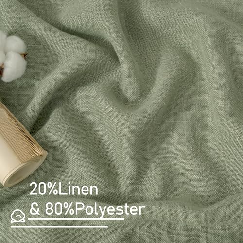 LAMIT Sage Green Linen Curtains 30 Inch Length, Semi Sheer Light Filtering Window Panels Back Tab and Rod Pocket Drapes for Kitchen/Basement/Small Windows, 25 x 30 Inch, 2 Panels