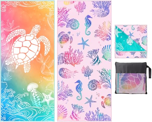 Beach Towel Oversized 2 Pack Extra Large Beach Towels 72'x32' Quick Dry Absorbent Lightweight Sand Free Thin Beach Towel for Kids Men Women Camping Towel, Gym, Hiking, Pool, Bath, Yoga,Travel Vacation