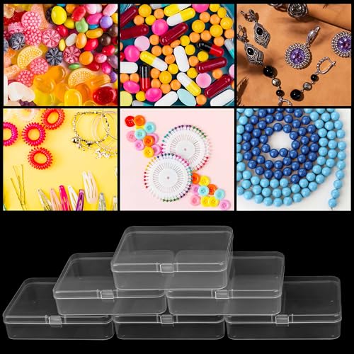 BELLE VOUS Cajas Plastico Pequeñas Transparentes con Tapa de Bisagra (Pack de 12) 11,2 x 8,3 x 2,8 cm - Caja Organizadora Plastico – Mini Recipiente Pastillas, Cuentas, Joyas, Artículos Manualidades