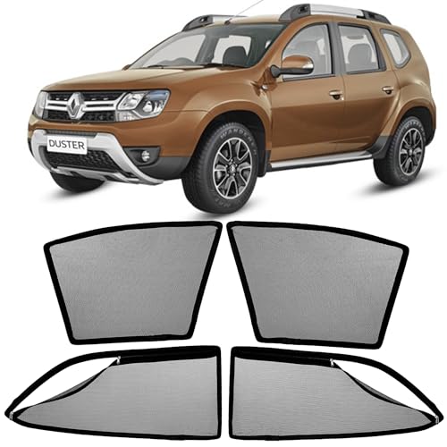 Image of AutoStory Magnetic Car Sunshade for Renault Duster | Front Half Cut for Mirror Visibility + Rear Full Coverage with Zipper | Heavy Heat & UV Protection | Privacy Side Window Curtains Shades