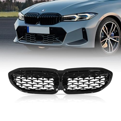 Kspeed Diamond Front Kidney Grill Grille for 2019-2022 BMW 3 Series G20 330i M340i,ABS Gloss Black Front Kidney Diamond Grill