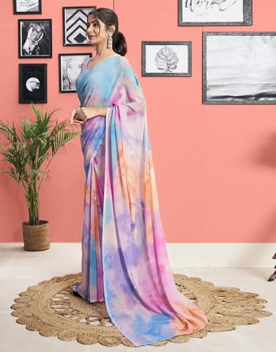 Image of SIRIL Women's Georgette Printed One Minute Saree Ready to Wear With Unstitched Blouse Piece