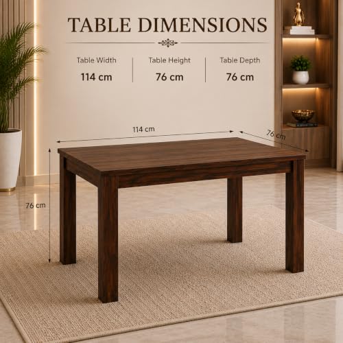 Image of Sheesham Wood 4 Seater Dining Table Set for Living Room Walnut Finish Solid Wood Dining Table Set with 4 Chairs Furniture for Home