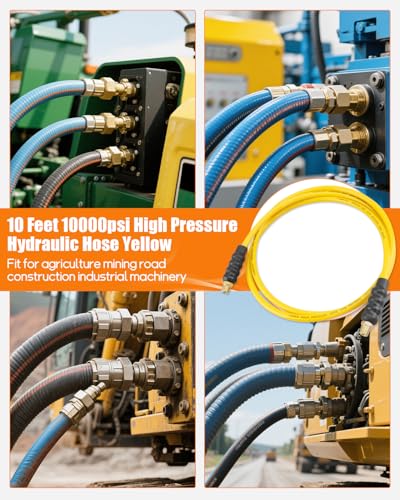 Image of 10' 10000psi High Pressure Hydraulic Hose, CH-604 Coupler 3 /8 Inch NPTF Thread, 1 /4 inch ID x 10 FT(Yellow, 10' 10000psi)