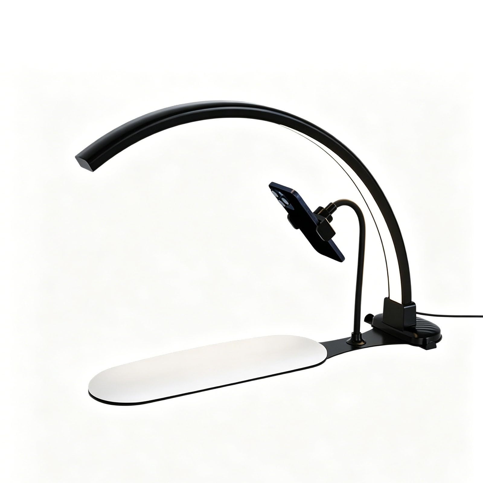 DAJIAYIQI Half Moon Light for Nail Desk: 23" Half Moon Nail Tech Light with Dual Phone Holder, 3 Color Modes & Stepless Dimming for Lash Eyelash Extension, Tattoo, Eyebrows(Black)