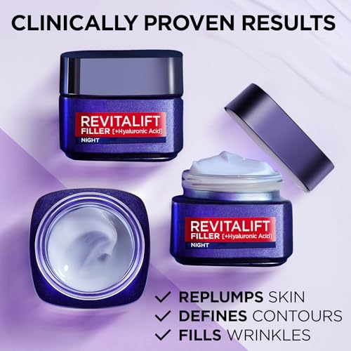 L’Oréal Paris Revitalift Filler Replumping Anti-Ageing Night Cream, Smooth Wrinkles, Moisturise, and Replumps Skin with Micro and Micro-Epidermic Hyaluronic Acid, 50ml - Image 3
