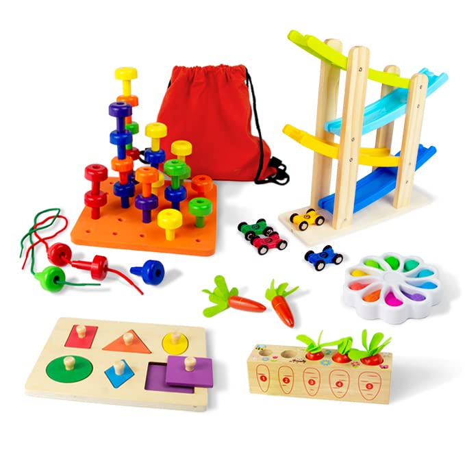 Image of Everkind Toys for 1 Year Old Boy & Girl, Educational Toy Assortment for Early Child Development, 12-18 Months of Age, 5-in-1 Toy Set