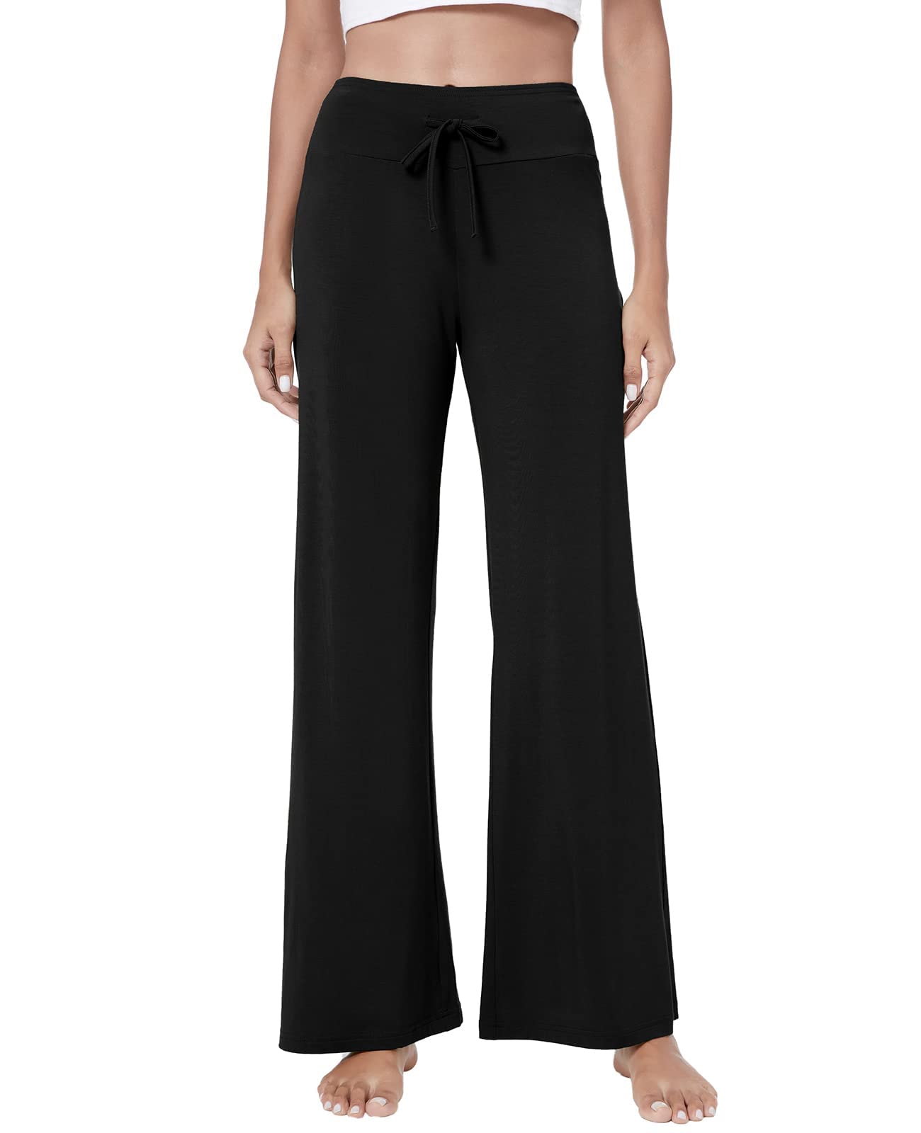 QUALFORT Women's Soft & Stretchy Wide Leg Pants High Waisted Casual Lounge Wear