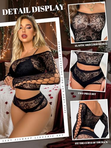 Buitifo Womens Lingerie Set Fishnet BabyDoll Bodysuit Two Piece Nightwear2