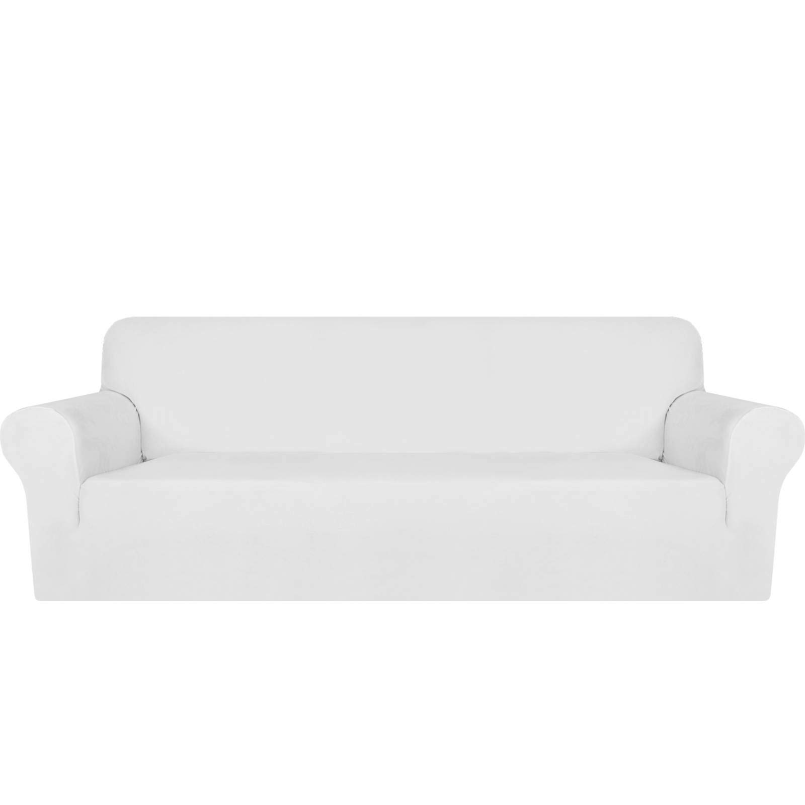 MAXIJIN Thick Velvet Extra Large Sofa Covers 4 Seater Super Stretch Oversized Couch Cover for Dogs Cat Pet 1-Piece XL Sofa Slipcover Elastic Furniture Protector (4 Seater, White)