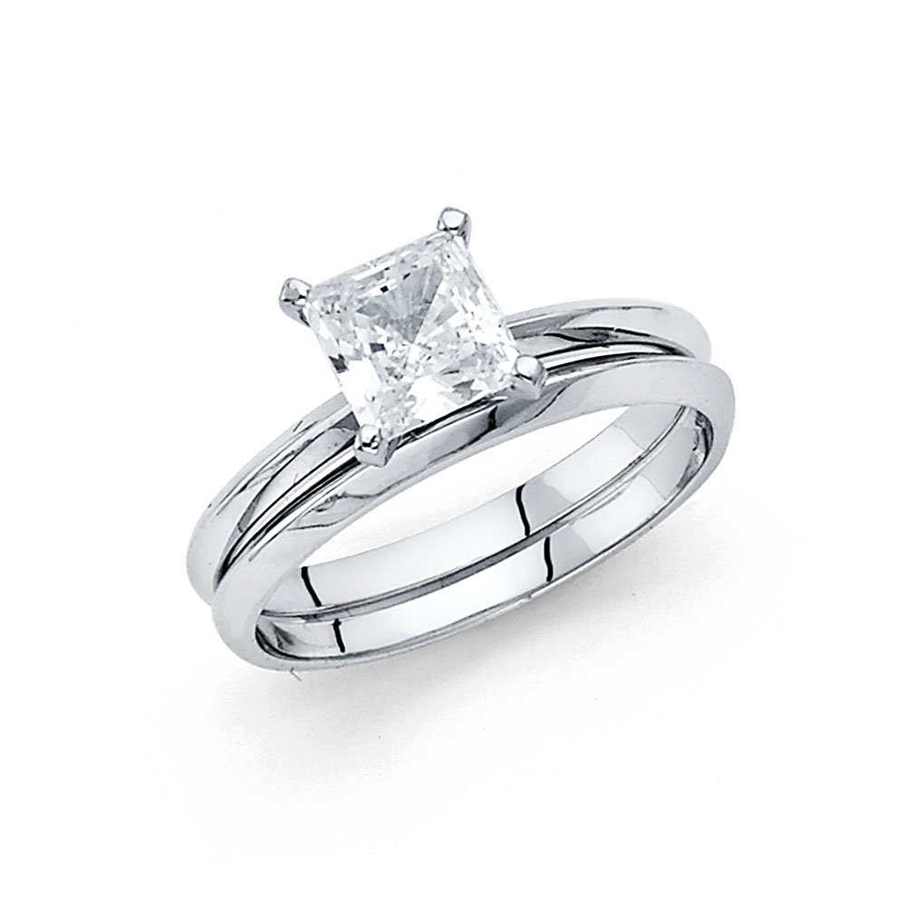 14K Yellow OR White Gold Wedding Engagement Ring and Matching Band 2 Piece Set