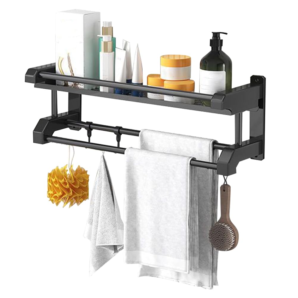 Fdit Shower Caddy Stainless Steel Wall Mounted Shelf with Towel Bar Rustproof and Bathroom Caddy for Shower Gel