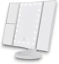 Espelho de Maquiagem LED Dobrável com Regulagem de Luz: Iluminação Tipo Camarim, Touch, Zoom, Portátil para Penteadeira - NEXUS MARKET