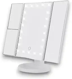 Espelho de Maquiagem LED Dobrável com Regulagem de Luz: Iluminação Tipo Camarim, Touch, Zoom, Portátil para Penteadeira - NEXUS MARKET