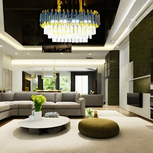 Image of DREAMY DESIGNS Chandelier Lights for Ceiling Black Gold 600mm Oval K9 Crystal Chandeliers for Living Room Light Fixture 3 Mode LED Light Plate for Hall Modern Jhumar Designer Bedroom Dining Room