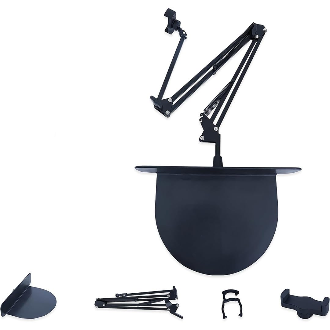 Reliable Adjustable Microphone Boom Arm Stand with Pop Filter, Mobile Holder & Mic Clip, Foldable Scissor Arm, Desk Table Clamp for Podcast, Streaming, Recording, Gaming & Studio, Black-image-8