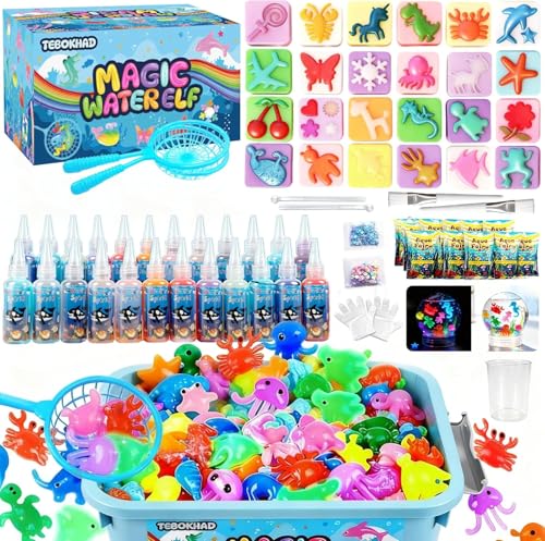 SACBRZZ Magic Water Elf, 71PCS Aqua Gelz Set,Mágico 3D DIY Kit De Gel De Agua Para Niños, Con 24 Colores Y 24 Animales Marinos Moldes, Manualidades Niños Para De 3 Años En Adelante