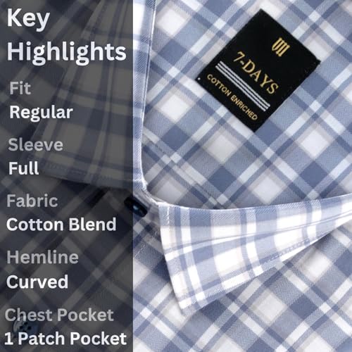 Image of 7-DAYS Men's Premium Checks Formal Shirt - Cotton Rich, Regular Fit, Full Sleeve, with Pocket, Wrinkle Resistant - Stylish Office & Everyday Wear.