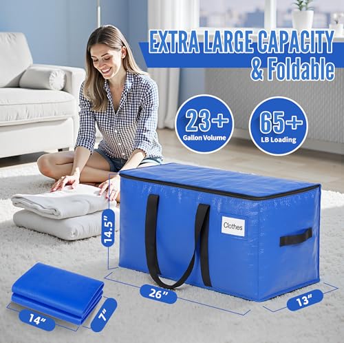 Image of BAGAIL Heavy Duty Moving Bags with Strong Handle, Extra Large Moving Boxes, Storage Tote for Clothes, College Moving Supplies(Blue, 2 Pack)