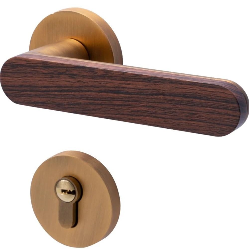 Sxolcoufoh Brushed Nickel Zinc Alloy Door Lock Set Gold Silver Imitation Walnut Wood Handle Split Locks 1Pcs(,With Key For Door)