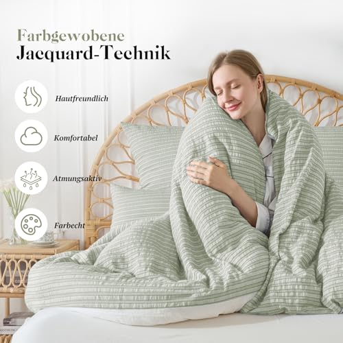 SOULFUL Bettwäsche 135x200 Baumwolle 4teilig Jacquard Oeko-TEX Salbeigrün – Ansicht 3