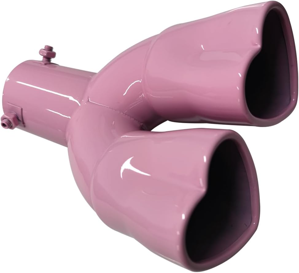 Dual Exhaust Tip 2.5 inch Inlet, Universal Car Exhaust Pipe Modification Tail Throat Tail Pipe Stainless Steel Muffler Tip, Adjustable Heart Shaped Car Decoration (Curved,Pink)