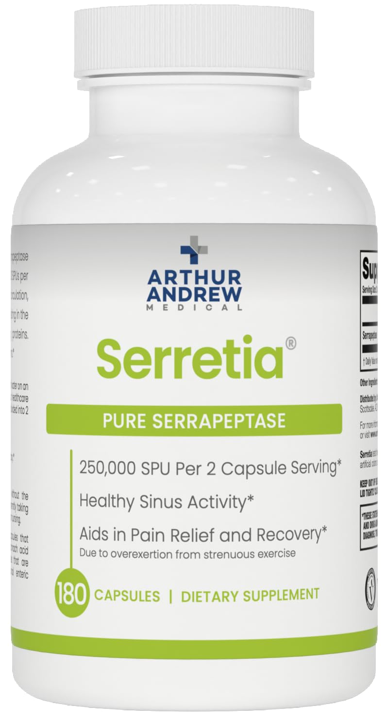 Arthur Andrew Medical, Serretia, Serrapeptase Formula for Muscle and Sinus Support, 180 Capsules